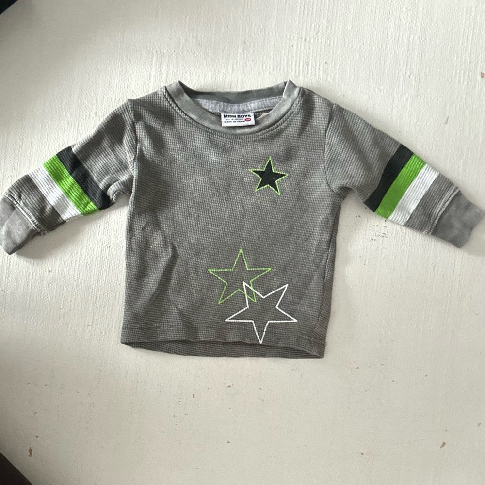 Designer Mish Boys Gray Waffle Knit Shirt with Star Accents
